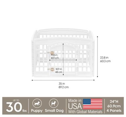 Show full view: IRIS 4-6 Panel Dog Exercise Playpen with Door, 24-in, White, 4-panel slide 2 of 11