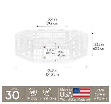Show full view: IRIS 4-6 Panel Dog Exercise Playpen with Door, 24-in, White, 6-panel slide 2 of 11