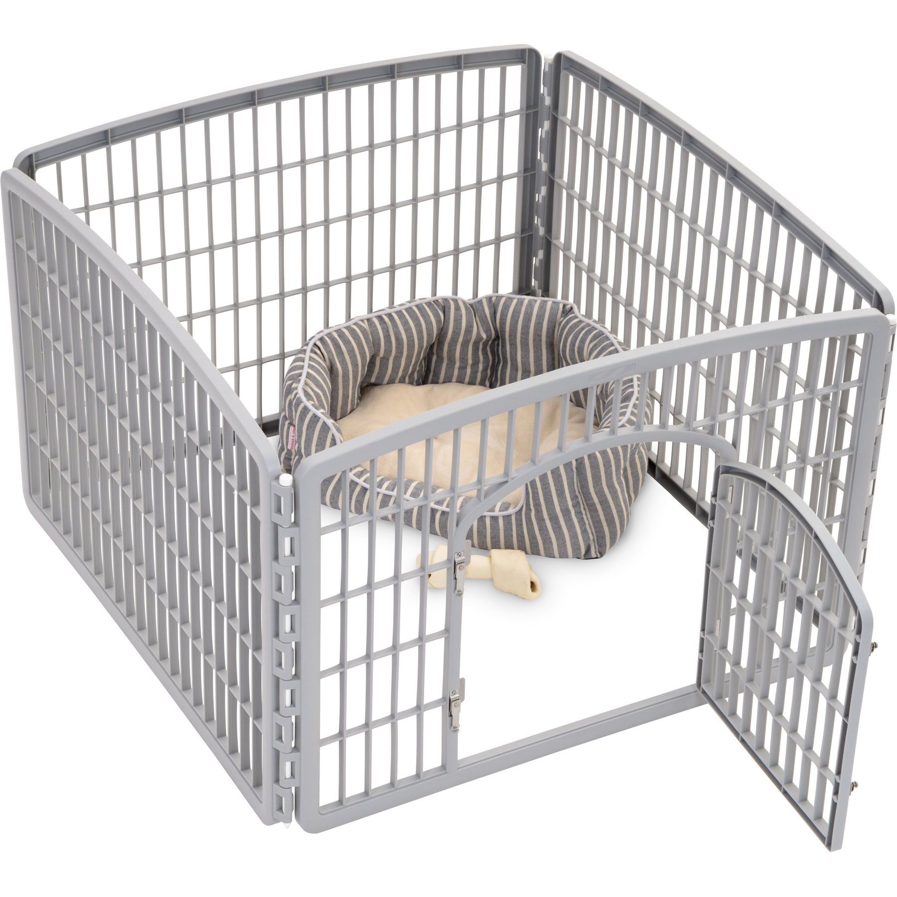 IRIS 4-8 Panel Dog Exercise Playpen with Door, 24-in, Light Gray