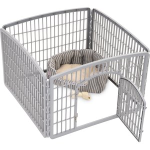 IRIS 4-8 Panel Dog Exercise Playpen with Door, 24-in, Light Gray