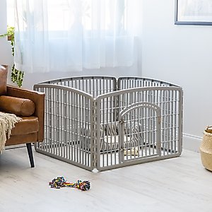 IRIS 4-8 Panel Dog Exercise Playpen with Door, 24-in, Light Gray