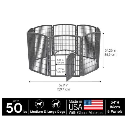 Show full view: IRIS 4-8 Panel Dog Exercise Playpen with Door, 34-in, Dark Gray slide 2 of 11