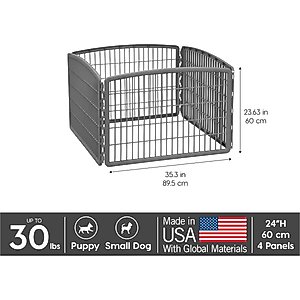 IRIS 4-Panel Dog Exercise Playpen, 24-in, Gray