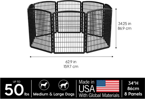 Show full view: IRIS 8-Panel Dog Exercise Playpen, 34-in, Black slide 2 of 10