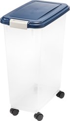 IRIS WeatherPro Airtight Dog, Cat & Bird Food Storage Container, Clear/Navy, 37.5-lb
