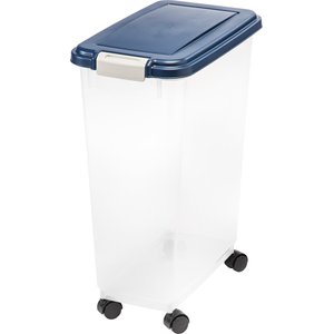 IRIS WeatherPro Airtight Dog, Cat & Bird Food Storage Container, Clear/Navy, 37.5-lb