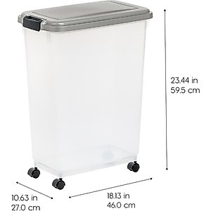 IRIS Airtight Dog, Cat & Bird Food Storage Container with Attachable Wheels, Gray & Black, 37.5-lb
