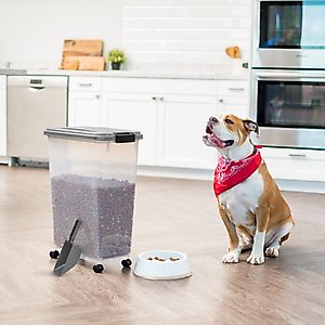 IRIS Airtight Dog, Cat & Bird Food Storage Container with Attachable Wheels, Gray & Black, 37.5-lb