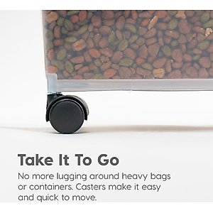 IRIS Airtight Dog, Cat & Bird Food Storage Container with Attachable Wheels, Gray & Black, 37.5-lb