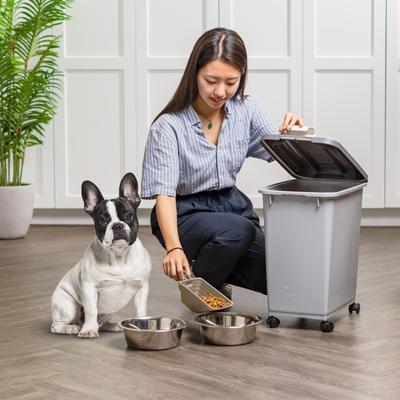 Show full view: IRIS WeatherPro Airtight Attachable Wheels & Scoop Dog, Cat & Bird Food Storage Container, Gray, 30-lbs slide 4 of 11