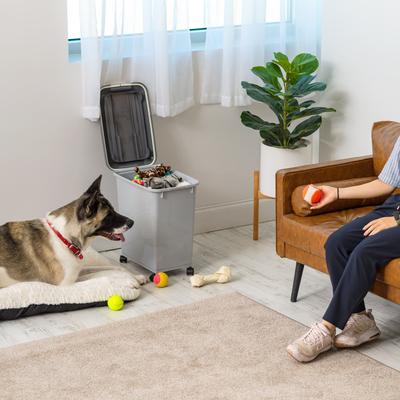 Show full view: IRIS WeatherPro Airtight Attachable Wheels & Scoop Dog, Cat & Bird Food Storage Container, Gray, 30-lbs slide 5 of 11