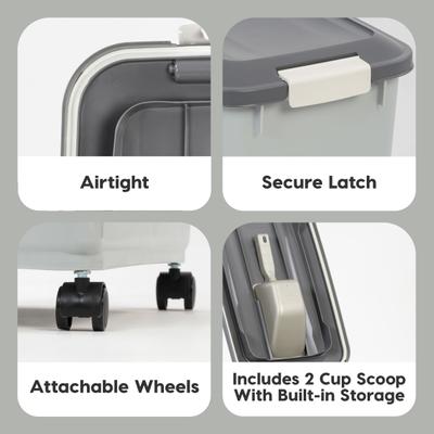 Show full view: IRIS WeatherPro Airtight Attachable Wheels & Scoop Dog, Cat & Bird Food Storage Container, Gray, 30-lbs slide 3 of 11