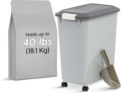 IRIS Airtight Dog & Cat Food Storage Container with Casters & Scoop, Gray, 40-lbs