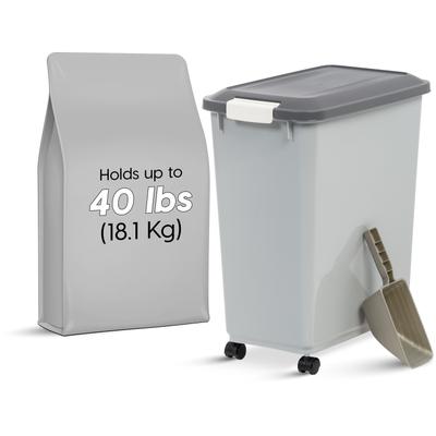 Show full view: IRIS WeatherPro Airtight Attachable Wheels & Scoop Dog, Cat & Bird Food Storage Container, Gray, 40-lbs slide 1 of 11
