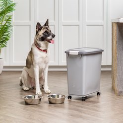 IRIS WeatherPro Airtight Attachable Wheels & Scoop Dog, Cat & Bird Food Storage Container, Gray, 40-lbs slide 2 of 9
