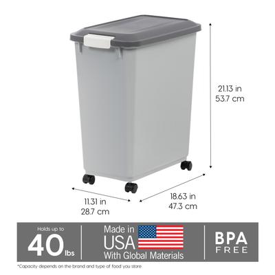 Show full view: IRIS WeatherPro Airtight Attachable Wheels & Scoop Dog, Cat & Bird Food Storage Container, Gray, 40-lbs slide 2 of 11