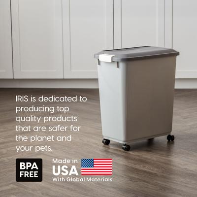 Show full view: IRIS WeatherPro Airtight Attachable Wheels & Scoop Dog, Cat & Bird Food Storage Container, Gray, 40-lbs slide 6 of 11