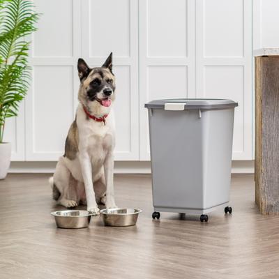 Show full view: IRIS WeatherPro Airtight Attachable Wheels & Scoop Dog, Cat & Bird Food Storage Container, Gray, 54-lbs slide 7 of 11