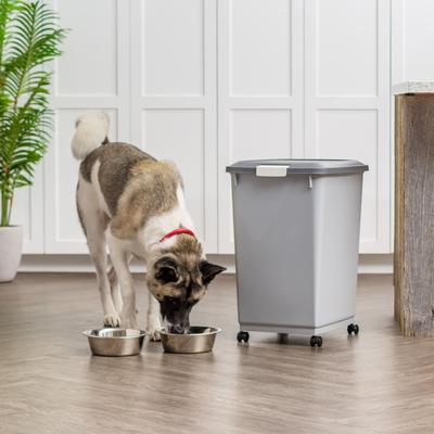 Show full view: IRIS WeatherPro Airtight Attachable Wheels & Scoop Dog, Cat & Bird Food Storage Container, Gray, 54-lbs slide 8 of 11