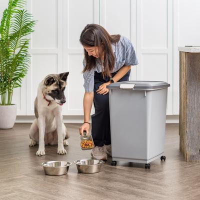 Show full view: IRIS WeatherPro Airtight Attachable Wheels & Scoop Dog, Cat & Bird Food Storage Container, Gray, 54-lbs slide 6 of 11