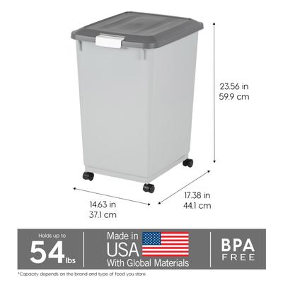 Show full view: IRIS WeatherPro Airtight Attachable Wheels & Scoop Dog, Cat & Bird Food Storage Container, Gray, 54-lbs slide 2 of 11
