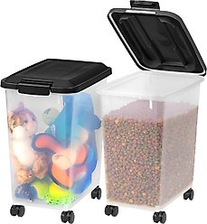 IRIS Airtight Dog & Cat Food Storage Container with Wheels, Clear/Black, 30-lbs, 2 count