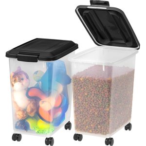 IRIS Airtight Dog & Cat Food Storage Container with Wheels, Clear/Black, 30-lbs, 2 count