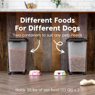 Show full view: IRIS WeatherPro Airtight Dog, Cat & Bird Food Storage Container, Clear/Black, 30-lbs, 2 count slide 9 of 11