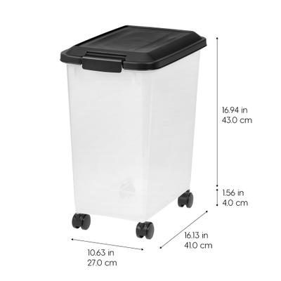 Show full view: IRIS WeatherPro Airtight Dog, Cat & Bird Food Storage Container, Clear/Black, 30-lbs, 2 count slide 2 of 11