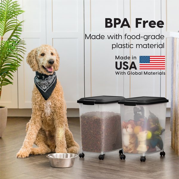 IRIS WeatherPro Airtight Dog, Cat & Bird Food Storage Container, Clear/Black, 30-lbs, 2 count