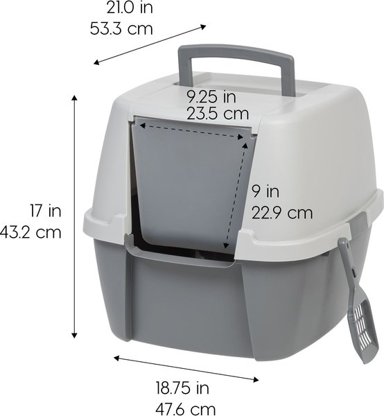 IRIS Enclosed Cat Litter Box with Front Door Flap & Scoop, Gray, Jumbo