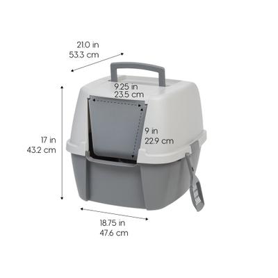 Show full view: IRIS Enclosed Cat Litter Box with Front Door Flap & Scoop, Gray, Jumbo slide 2 of 11