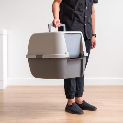 Show full view: IRIS Enclosed Cat Litter Box with Front Door Flap & Scoop, Gray, Jumbo slide 4 of 11
