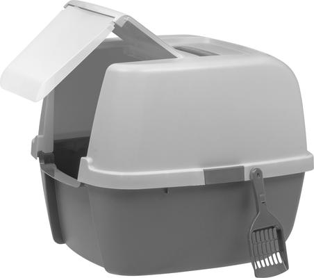 Show full view: IRIS Enclosed Cat Litter Box with Front Door Flap & Scoop, Gray, Jumbo slide 9 of 11
