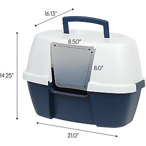 IRIS Hooded Corner Cat Litter Box with Front Door Flap, Navy