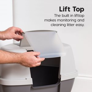 IRIS Hooded Corner Cat Litter Box with Front Door Flap & Scoop, Gray