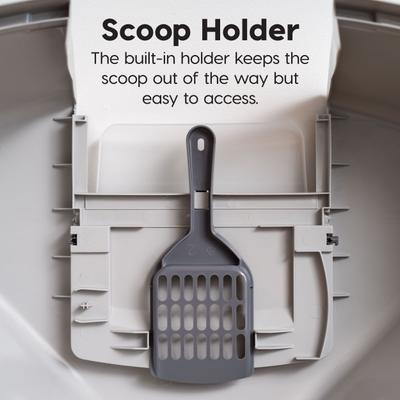 Show full view: IRIS Hooded Corner Cat Litter Box with Front Door Flap & Scoop, Gray slide 5 of 11