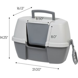 IRIS Hooded Corner Cat Litter Box with Front Door Flap & Scoop, Gray