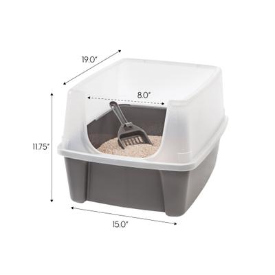 Show full view: IRIS Large Cat Litter Box with Scatter Shield & Scoop, Dark Gray slide 2 of 11