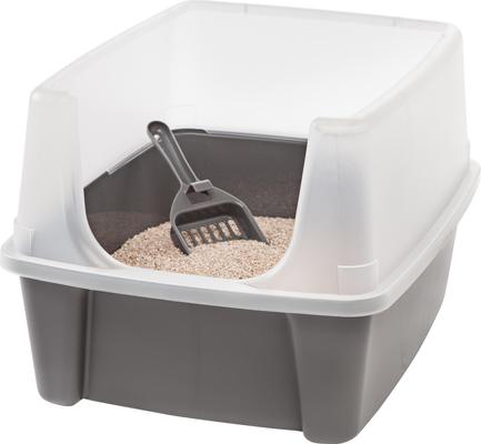 Show full view: IRIS Large Cat Litter Box with Scatter Shield & Scoop, Dark Gray slide 3 of 11