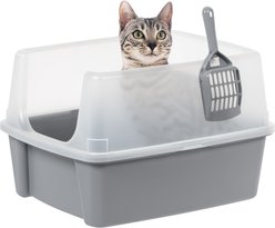 IRIS Large Cat Litter Box with Scatter Shield & Scoop, Light Gray slide 1 of 7
