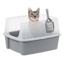IRIS Open-Top Cat Litter Box with Scatter Shield & Scoop Light Gray