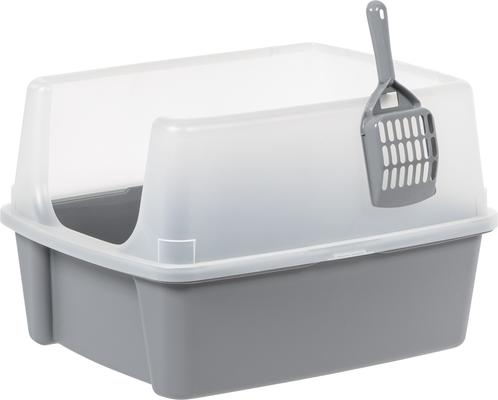 Show full view: IRIS Large Cat Litter Box with Scatter Shield & Scoop, Light Gray slide 2 of 10