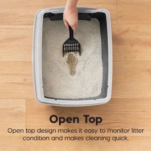 Show full view: IRIS Large Cat Litter Box with Scatter Shield & Scoop, Light Gray slide 3 of 10