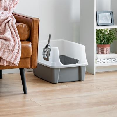 Show full view: IRIS Large Cat Litter Box with Scatter Shield & Scoop, Light Gray slide 6 of 10