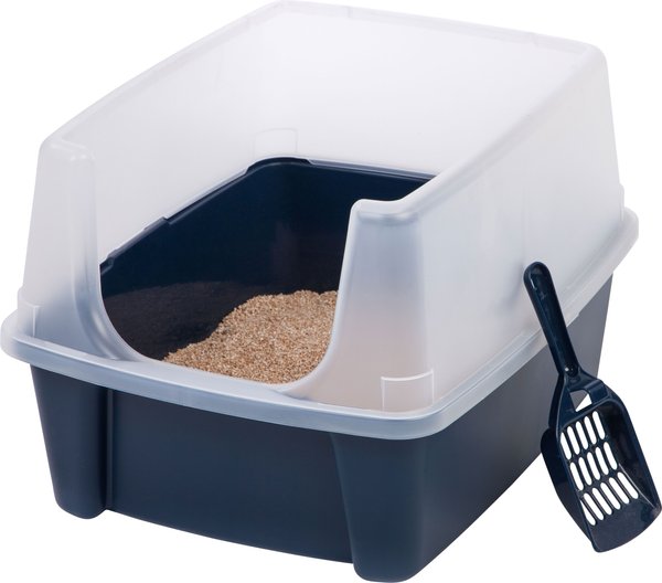 Show full view: IRIS Large Cat Litter Box with Scatter Shield & Scoop, Navy slide 1 of 12