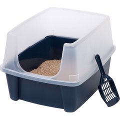 IRIS Large Cat Litter Box with Scatter Shield & Scoop, Navy