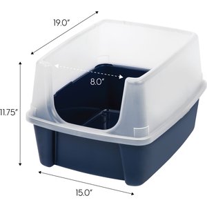 IRIS Large Cat Litter Box with Scatter Shield & Scoop, Navy