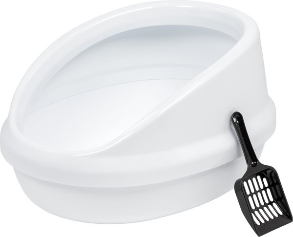 Show full view: IRIS Large High-Back Open Top Cat Litter Pan with Scatter Shield & Scoop, White slide 1 of 9