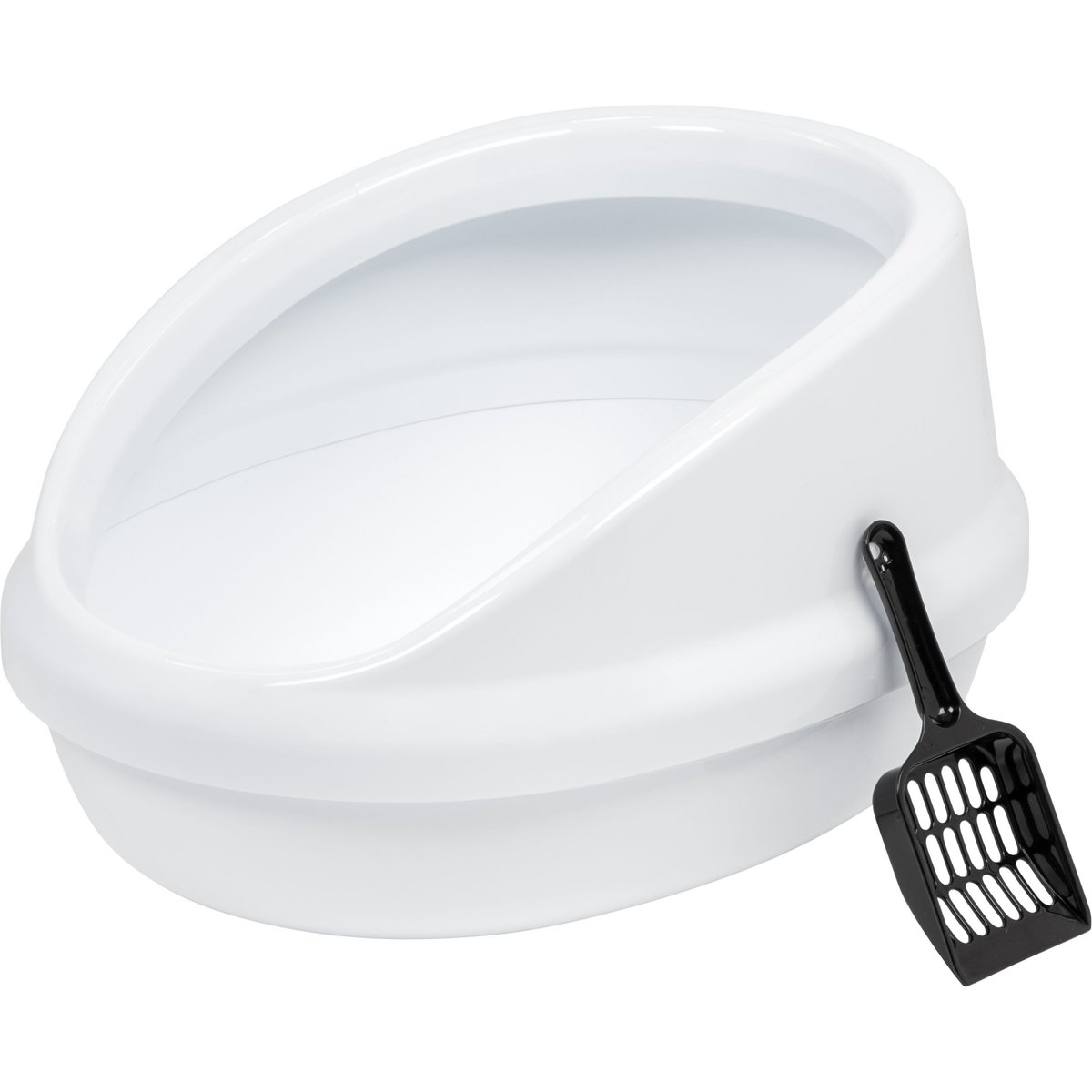 IRIS Large High-Back Open Top Cat Litter Pan with Scatter Shield & Scoop, White